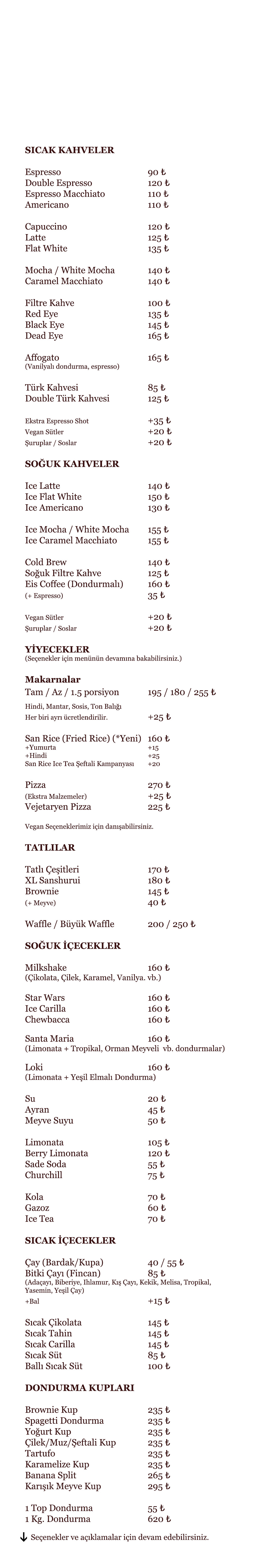 Sanremo Menu Tam Liste
